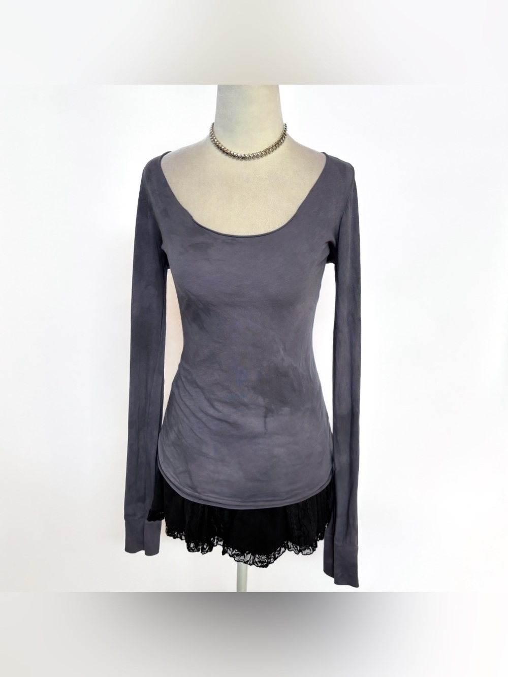 Brandy Melville Grey Tie Dye Long Sleeve Top One Size
